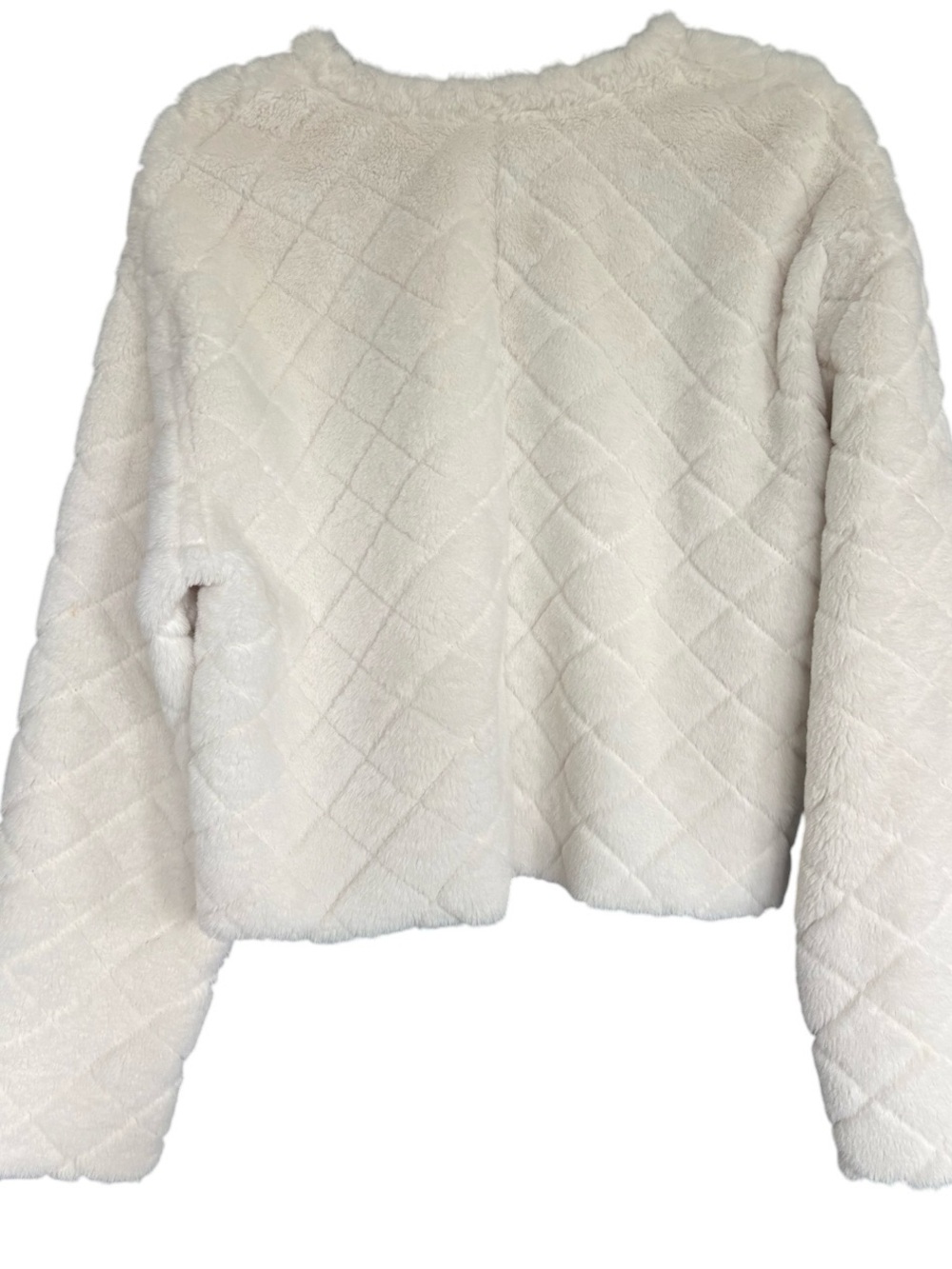 Zara Quilted Faux Fur Cropped Pullover Sweater Ivory Soft Plush Size M - Picture 5 of 6